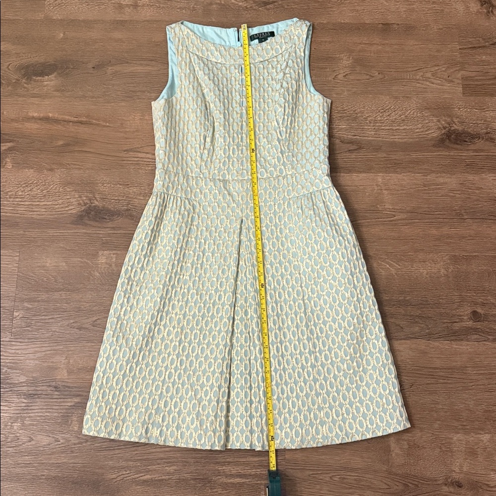 Lauren Ralph Lauren Cocktail Dress Brocade Metallic Aqua Blue & Gold Size 10